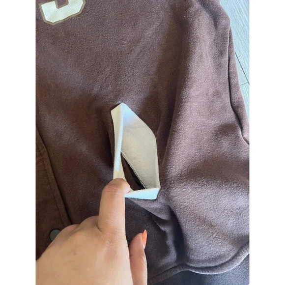 Color-block Baseball Jacket|Bomber Jacket|Dark brown/white, Seattle, West Coast - Picture 6 of 10
